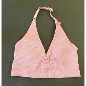 NWT PINK Seamless Rib Halter Bra size Medium #0086